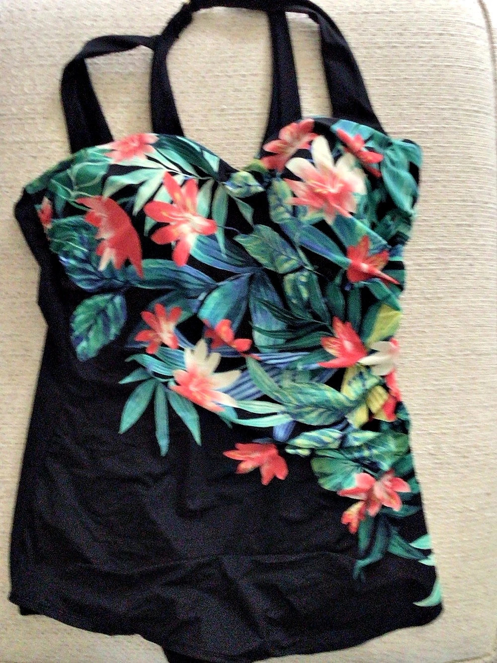Floral One-Piece Swimsuit in Black & Green Like New